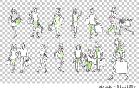 ショッピングを楽しむ人々のラフな人物イラスト	 81111899