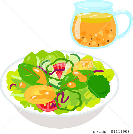 サラダとピッチャーに入ったドレッシング サラダとピッチャーに入ったドレッシング 81111903