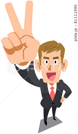 Vサインをするスーツを着た明るい髪色の男性 Vサインをするスーツを着た明るい髪色の男性 81111990