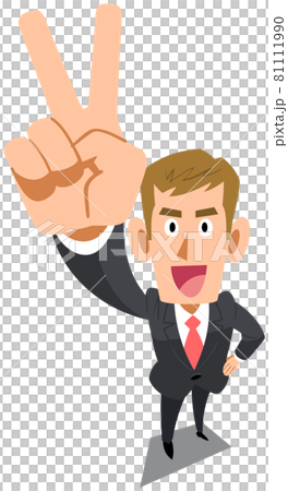 Vサインをするスーツを着た明るい髪色の男性 Vサインをするスーツを着た明るい髪色の男性 81111990