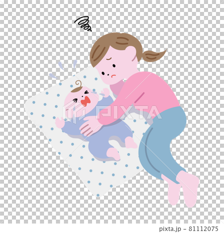 A mother trying to put her baby to sleep and a crying baby A A mother trying to put her baby to sleep and a crying baby A 81112075