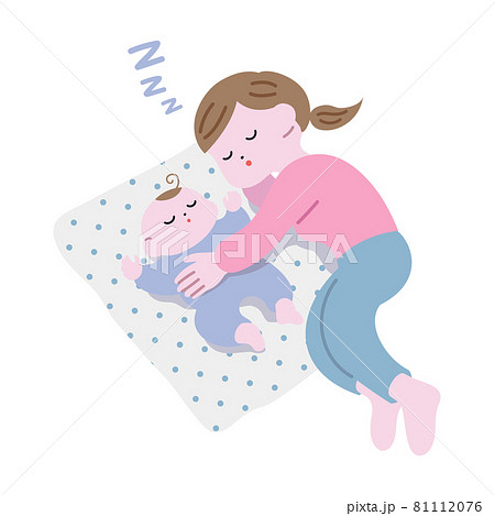 赤ちゃんを寝かしつけようとして 自分も寝てしまうお母さんaのイラスト素材 赤ちゃんを寝かしつけようとして 自分も寝てしまうお母さんaのイラスト素材