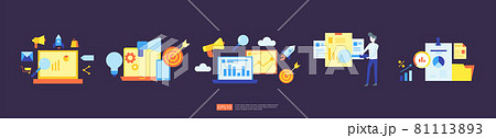 digital marketing strategy concept vector illustration. Business growth graph and chart increase to success. Return on investment ROI or increase profit. Finance stretching rising up for banner 81113893