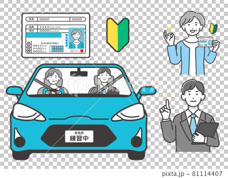 Vector illustration material of senior woman getting a driver's license / beginner / driving school / car / license renewal 81114407