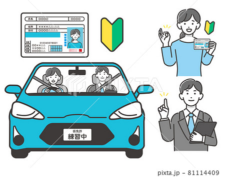 運転免許証を取得する女性のベクターイラスト素材／初心者／教習所／自動車／免許更新 81114409