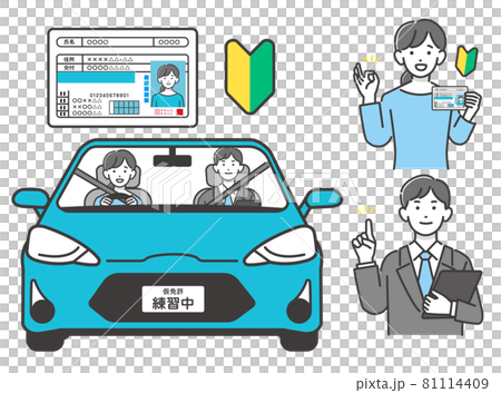 運転免許証を取得する女性のベクターイラスト素材／初心者／教習所／自動車／免許更新 81114409