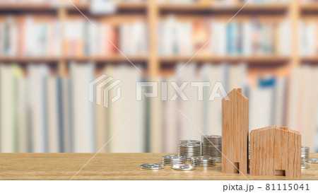 home wood and silver coins for property  or building concept 3d rendering. 81115041