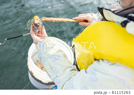 釣りを楽しむ若い女性 81115263