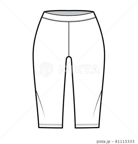 Bike shorts Leggings technical fashion illustration with low waist, rise, knee length. Flat sport training pants, casual Bike shorts Leggings technical fashion illustration with low waist, rise, knee length. Flat sport training pants, casual 81115333