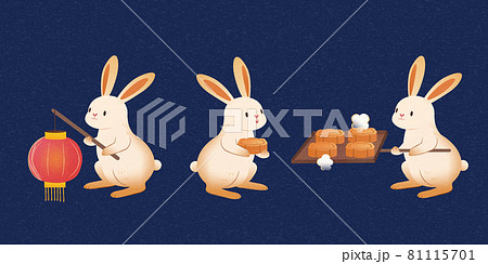 Hand drawn mid autumn rabbit set Hand drawn mid autumn rabbit set 81115701