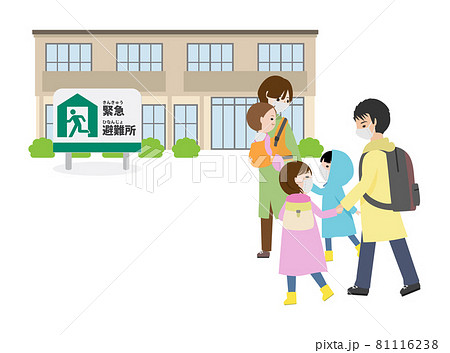 避難所に向かっている家族（マスク） 81116238