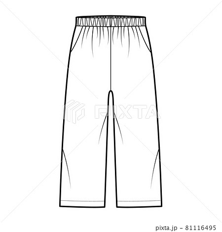 Bermuda shorts Activewear technical fashion illustration with low waist, rise, pockets, Relaxed fit, calf length. Flat Bermuda shorts Activewear technical fashion illustration with low waist, rise, pockets, Relaxed fit, calf length. Flat 81116495