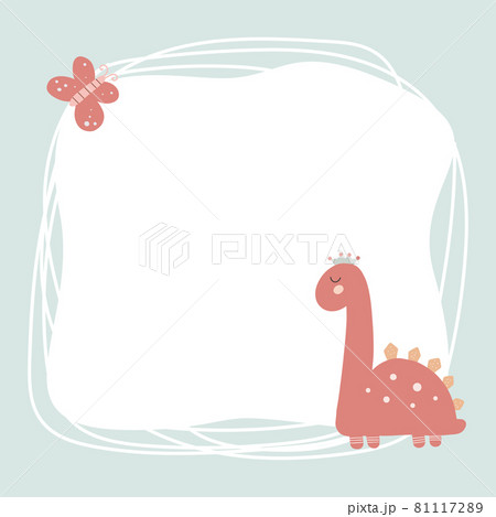 Cute dinosaur with a blot frame in simple cartoon hand-drawn style. Cute dinosaur with a blot frame in simple cartoon hand-drawn style. 81117289