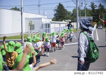 歩道を歩く園児たち 歩道を歩く園児たち 81117492