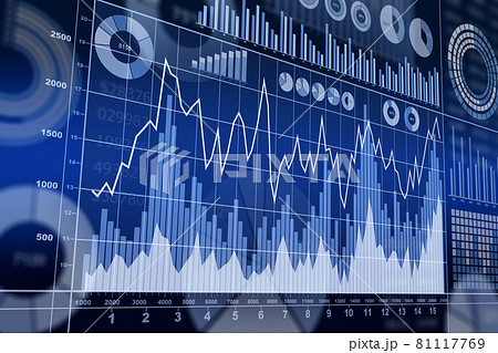 棒グラフや折れ線グラフ 円グラフの様々なビジネス資料 財務グラフ 金融チャートのイラスト素材