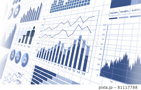 円グラフや棒グラフの様々なビジネス資料 財務グラフ 金融チャートのイラスト素材