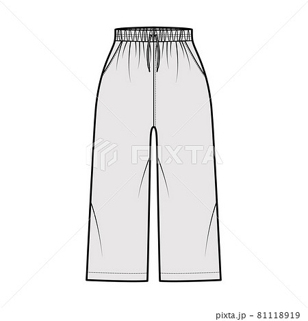 Bermuda shorts Activewear technical fashion illustration with elastic normal waist, rise, drawstrings, pockets, Relaxed Bermuda shorts Activewear technical fashion illustration with elastic normal waist, rise, drawstrings, pockets, Relaxed 81118919