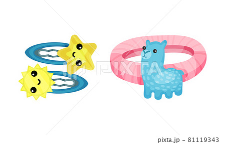 Set of childish hair accessories. Cute hairpins and scrunchy cartoon vector illustration 81119343
