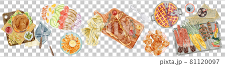 Home party hand-painted watercolor-style illustrations with American dishes 81120097