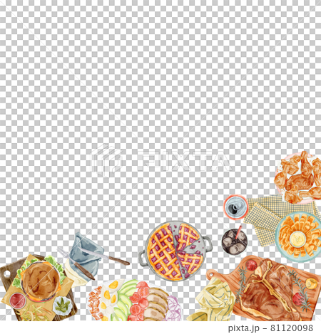 Home party hand-painted watercolor-style illustrations with American dishes 81120098