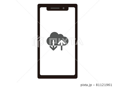 スマートフォン クラウド ネットワークイメージイラスト モノクロ 正面のイラスト素材