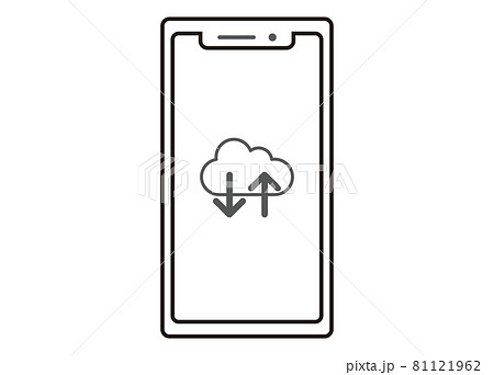 スマートフォン クラウド ネットワークイメージイラスト ラインイラスト 正面のイラスト素材