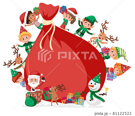 Empty gift bag with many kids in Christmas theme 81122522