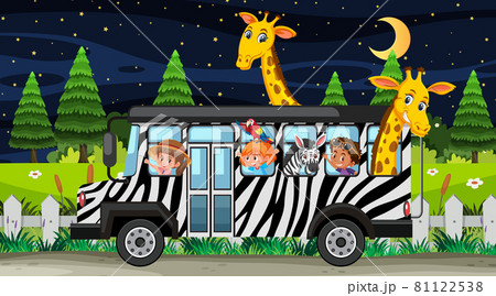 Safari at night scene with children and animals on the bus 81122538