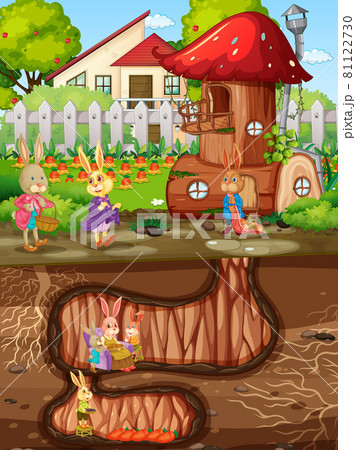 Underground rabbit hole with ground surface of the garden scene Underground rabbit hole with ground surface of the garden scene 81122730