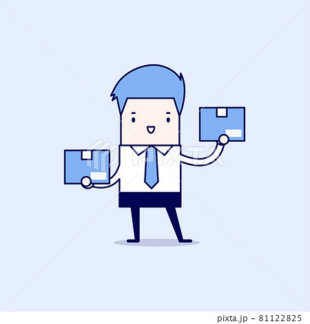 Businessman holding a box. Cartoon character thin line style vector. 81122825
