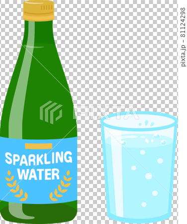 瓶入りの炭酸水とグラスに入った炭酸水のイラスト素材