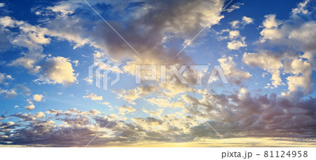 Blue sky, white clouds and sunlight. Sunrise background 81124958
