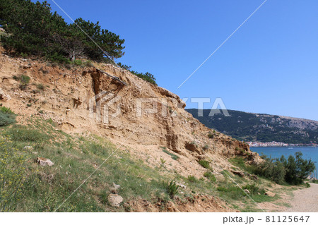 Baska, island Krk, phenomenal Zarok - sandy area, Adriatic coast, Croatia 81125647