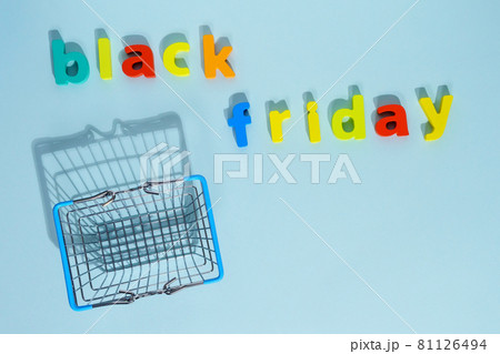 Black Friday sales on a blue background. Top view. Copy space 81126494