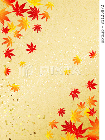 和紙風薄朱の背景に紅葉タテ 81126872