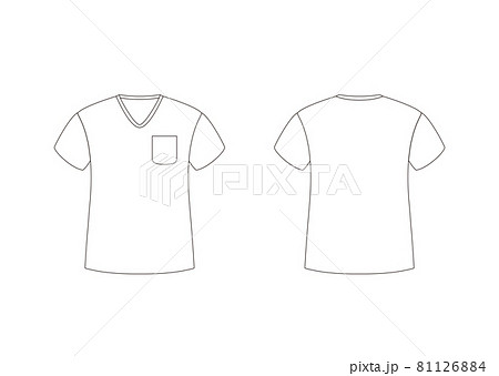 Vネック Tシャツ 半袖 ポケット付き テンプレート 表裏 白 Vネック Tシャツ 半袖 ポケット付き テンプレート 表裏 白 81126884