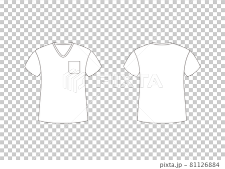 Vネック Tシャツ 半袖 ポケット付き テンプレート 表裏 白 Vネック Tシャツ 半袖 ポケット付き テンプレート 表裏 白 81126884