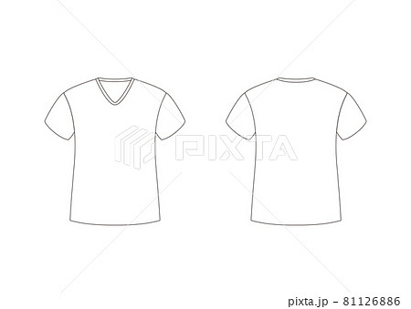 Vネック Tシャツ 半袖 テンプレート 表裏 白のイラスト素材