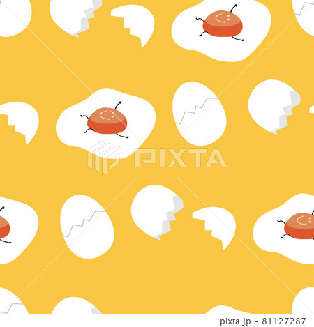 Cute Seamless Fried Egg With Cracked Shell のイラスト素材