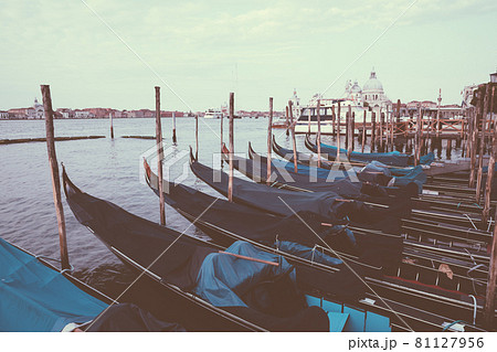 Panoramic view of Laguna Veneta coast of Venice city with gondolas Panoramic view of Laguna Veneta coast of Venice city with gondolas 81127956