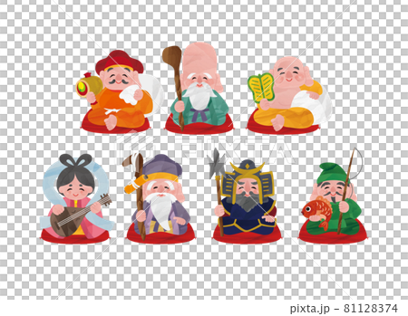 七福神のカラフル可愛いイラストベクター素材セットのイラスト素材