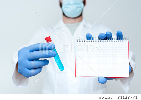 Chemist Displaying Medicine Formula, Presenting Laboratory Research, Doctor Offering Drug, Discussing Cure Effect, Giving Lectures Lessons, Explaining Scientific Problems 81128771