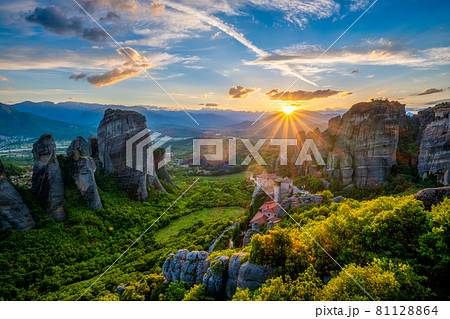 Sunset over monasteries of Meteora Sunset over monasteries of Meteora 81128864