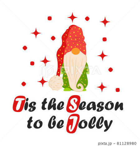 Christmas card with gnomes, Flat design. Card for winter holidays. 81128980