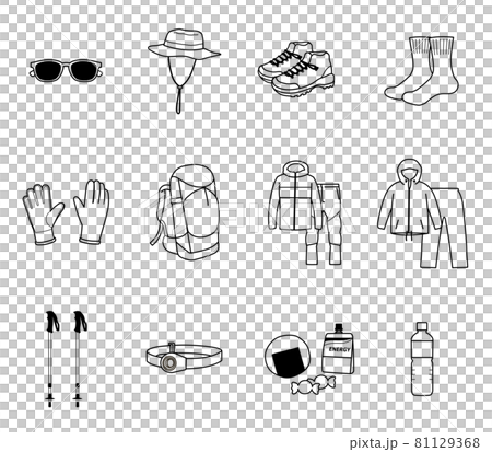登山必備物品的線描插圖集 81129368