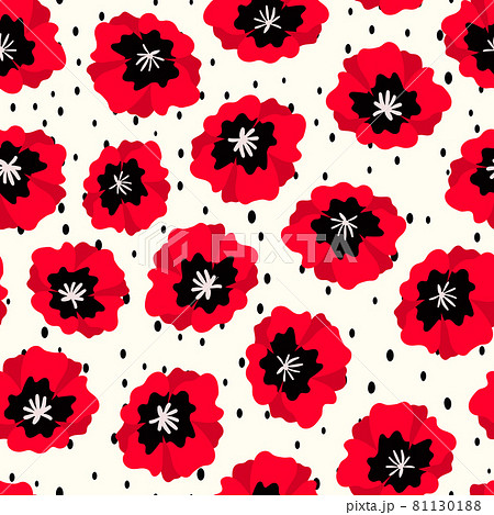 Floral seamless with hand drawn color poppies. Cute summer background with flowers and leaves. Modern floral compositions. Fashion vector stock illustration for wallpaper, card, fabric, textile. Floral seamless with hand drawn color poppies. Cute summer background with flowers and leaves. Modern floral compositions. Fashion vector stock illustration for wallpaper, card, fabric, textile. 81130188