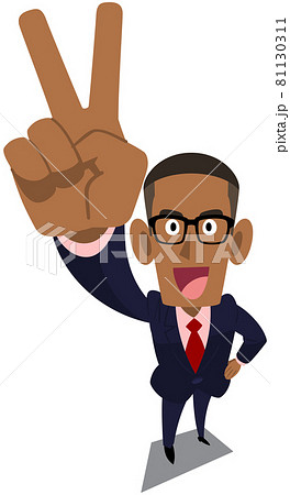 Vサインをするアフリカ系のビジネスマンのイラスト素材