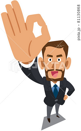 手でokのサインを示す褐色の肌に髭をはやしたビジネスマンのイラスト素材