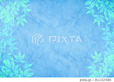 モミジが左右にコラージュされた雲龍和紙 青色 背景フレーム素材 横 他色有り 81132480