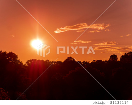 夏の夕暮れの景色　オレンジ色に染まる空 81133114
